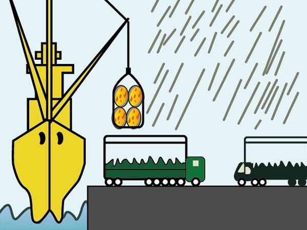 흑연 전극의 운송주의에 관한 만화 그림.