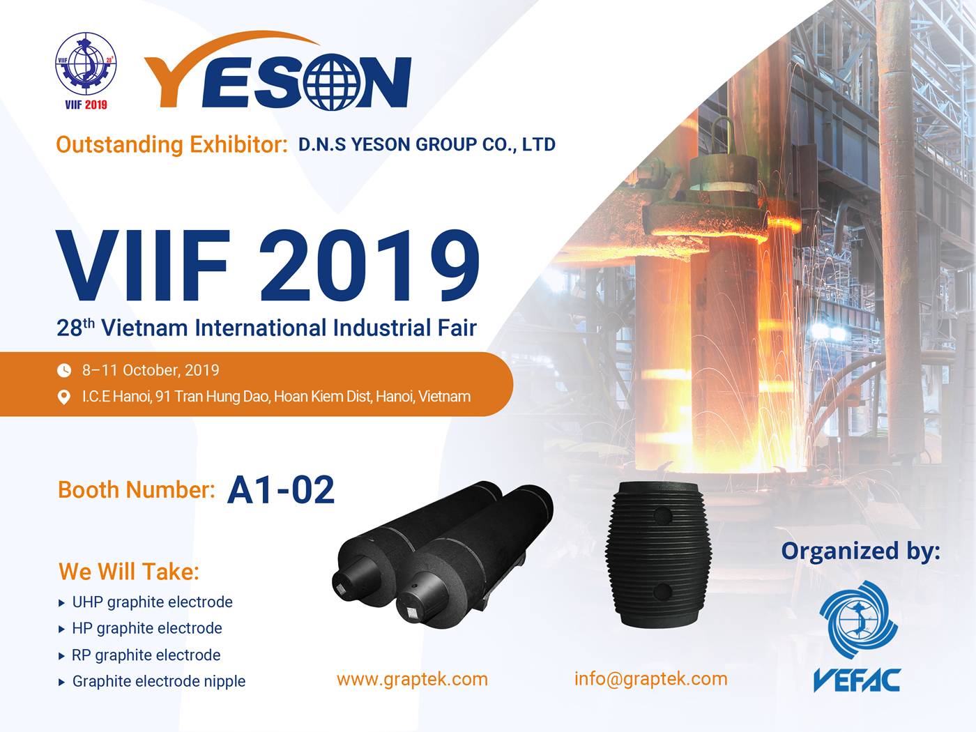 A promotional image about graphite electrode factory on Vietnam VIIF, 2019.